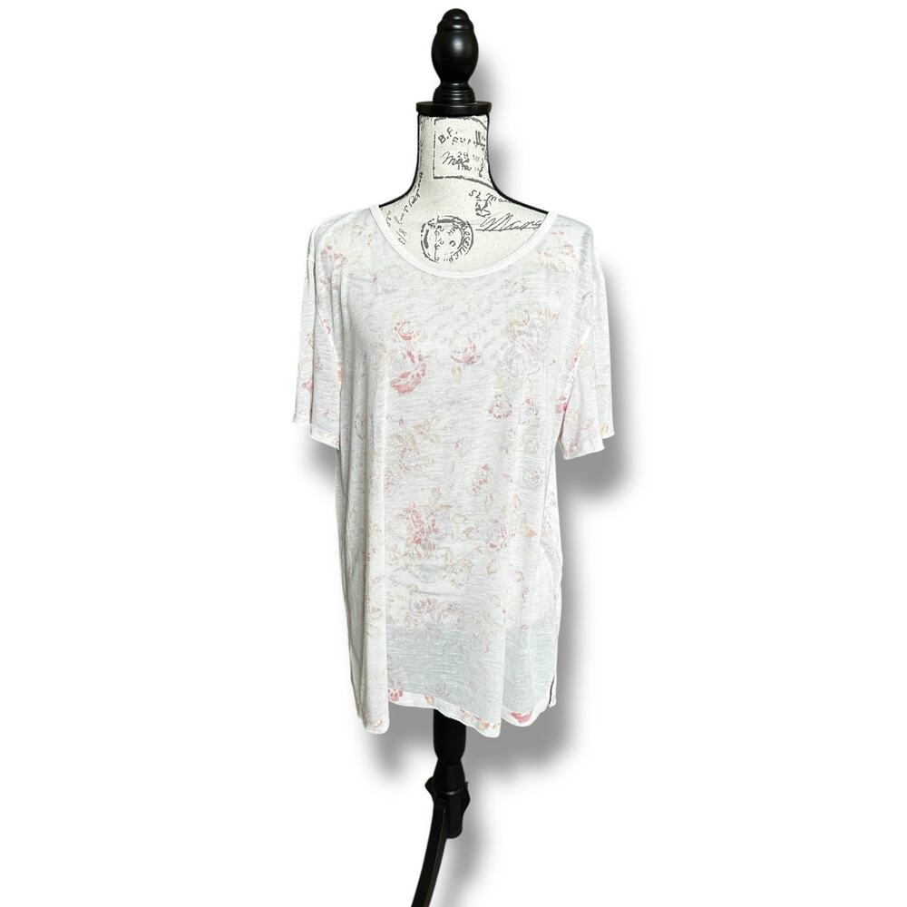 Free People Sheer Floral Tourist Tee T-shirt Oversized Large Pink Orange Flowers